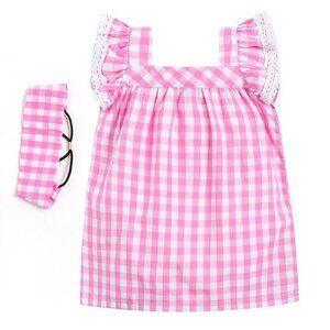 D&L Kids Store Dress 2 Piece Cotton Set Pink White 12/18 M A001195